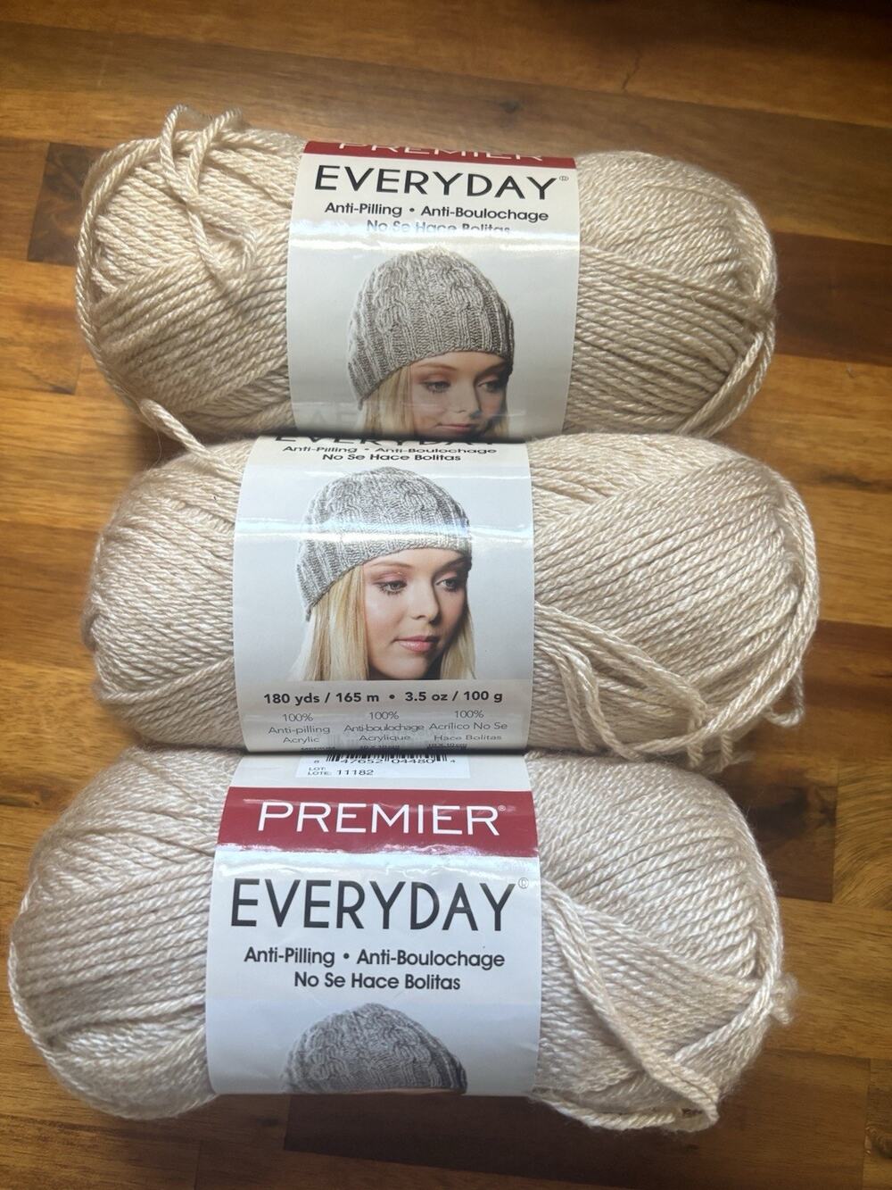 Lot of 3 Premier Anti-Pilling Everyday Worsted Yarn Oat Heather SAME DYE LOT